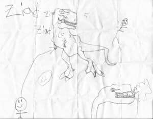 Dessin d'un dinosaure par un élève