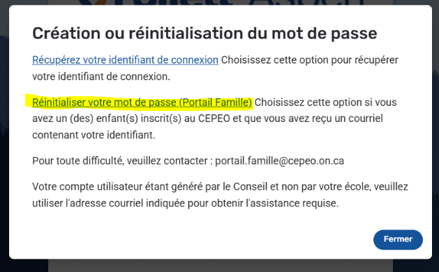 Capture écran du Portail Famille